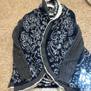 Elegant Floral Navy and Gray Cardigan from Anthropologie - Sleeping on Snow